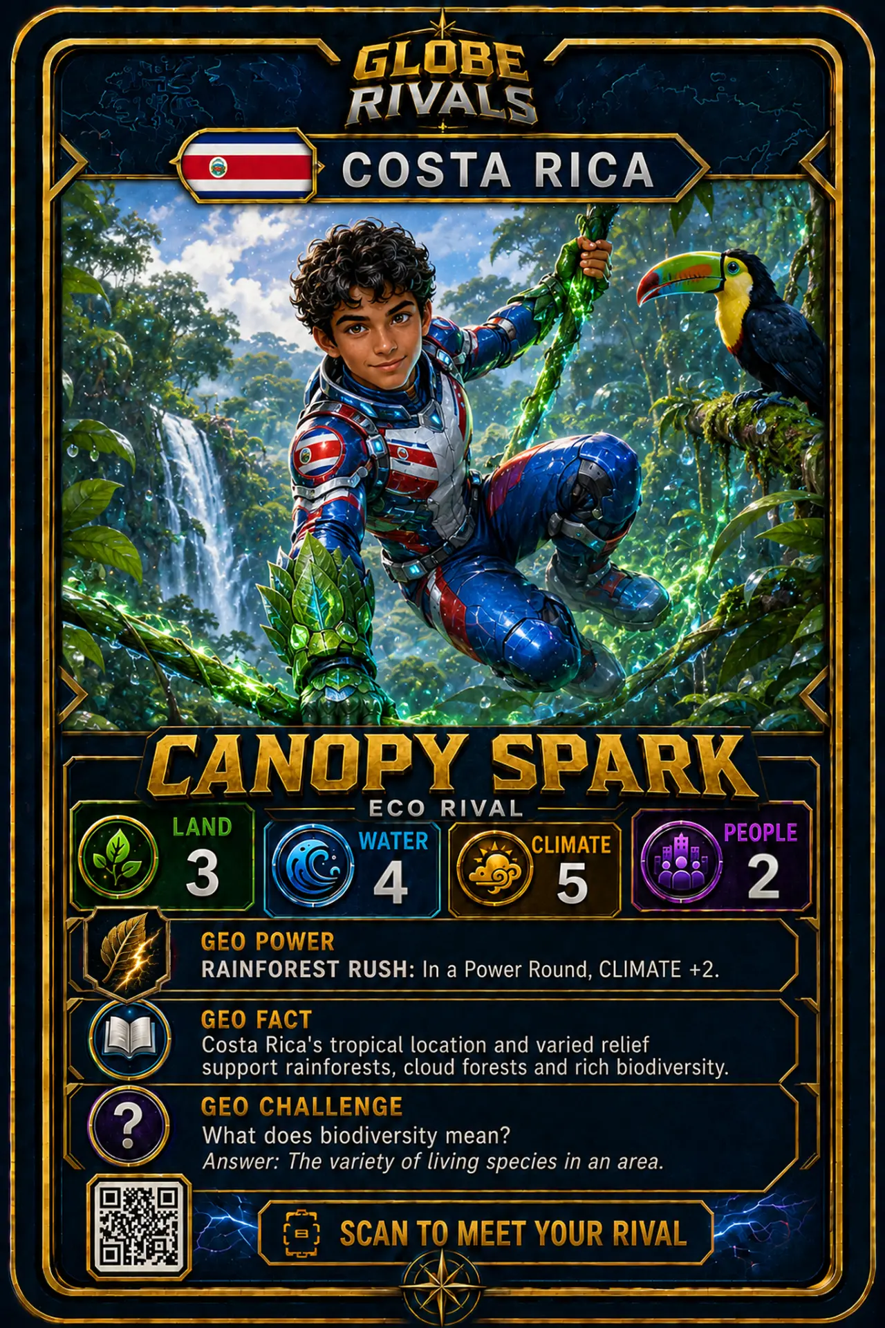 Canopy Spark official Globe Rivals card, Costa Rica