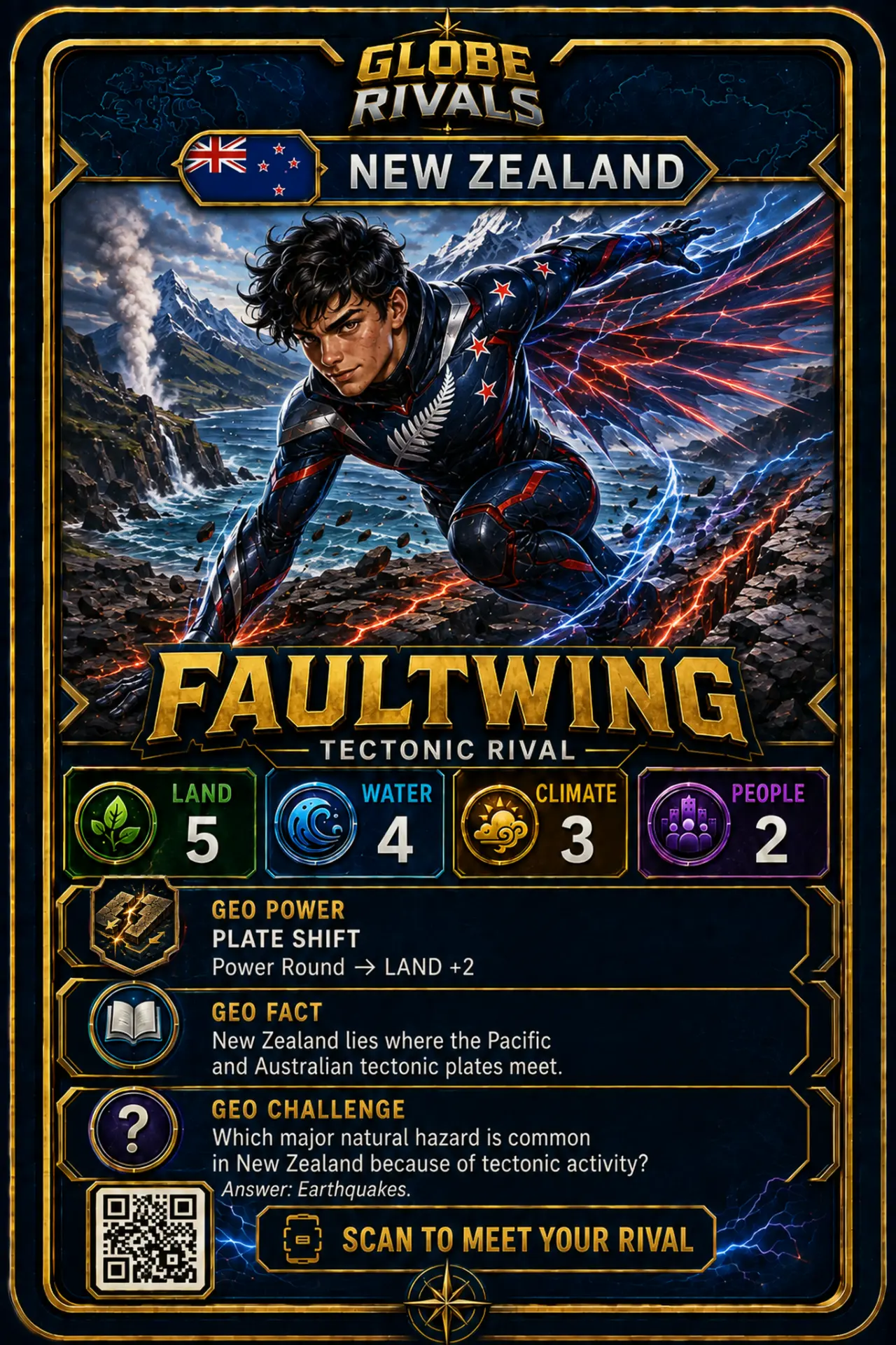 Faultwing official Globe Rivals card, New Zealand