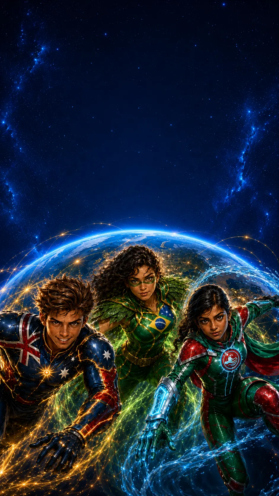 Sunstrike, Verde Vortex and Riverstorm rising in front of Earth